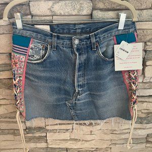 NWT Free People Vintage Levi's x Tricia Fix Repurposed Denim Mini Skirt 31
